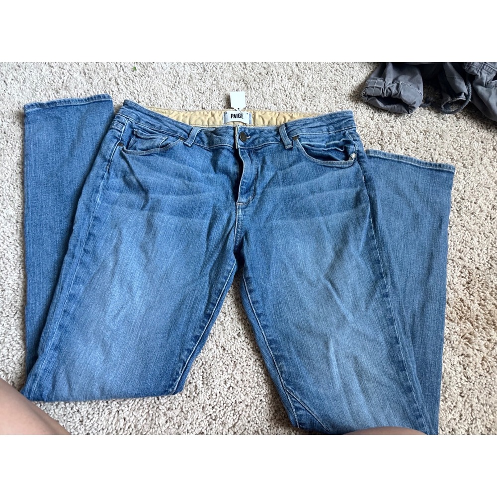 Straight Leg Blue Jeans Paige Troy Boy Medium Wash Denim Pants